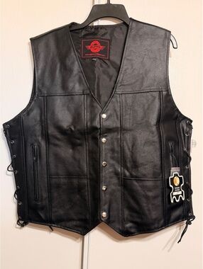 Alpha Cycle Gear Men's Genuine Leather Motorcycle Vest XXL Black